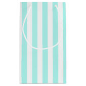 Turquoise en witte snoepjes strepen klein cadeauzakje (Achterkant)