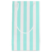 Turquoise en witte snoepjes strepen klein cadeauzakje (Voorkant)