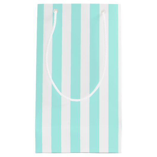 Turquoise en witte snoepjes strepen klein cadeauzakje (Voorkant)