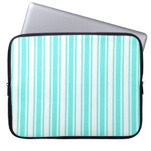 Turquoise en witte snoepjes strepen laptop sleeve