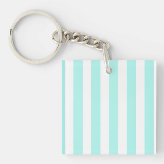 Turquoise en witte snoepjes strepen sleutelhanger (voorkant)