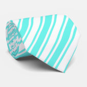 Turquoise en witte snoepjes strepen stropdas (Opgerold)