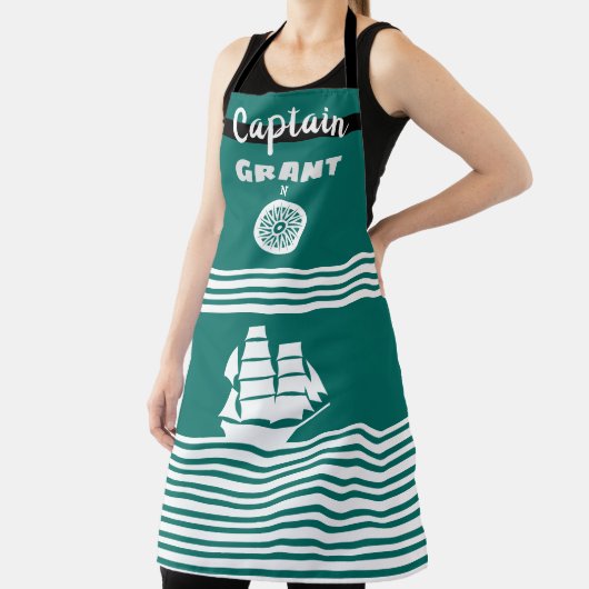 Turquoise en witte streep All-Over Print Schort (Insitu)