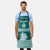 Turquoise en witte streep All-Over Print Schort (Gedragen)