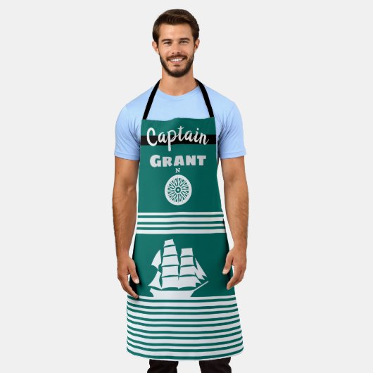 Turquoise en witte streep All-Over Print Schort (Gedragen)