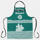 Turquoise en witte streep All-Over Print Schort (Voorkant)