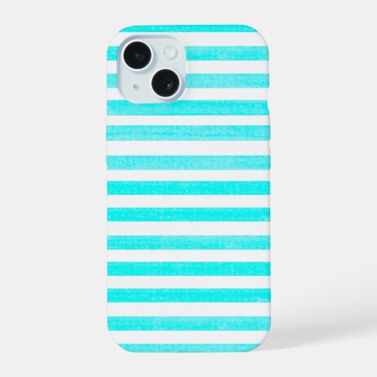 Turquoise en witte streep iPhone 15 case (Achterkant)