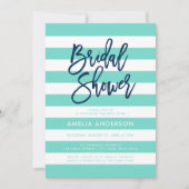 Turquoise en witte strepen Blauw Vrijgezellenfeest Kaart (Voorkant)