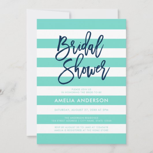 Turquoise en witte strepen Blauw Vrijgezellenfeest Kaart (Voorkant)