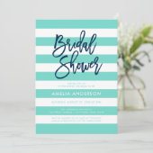 Turquoise en witte strepen Blauw Vrijgezellenfeest Kaart (Staand voorkant)