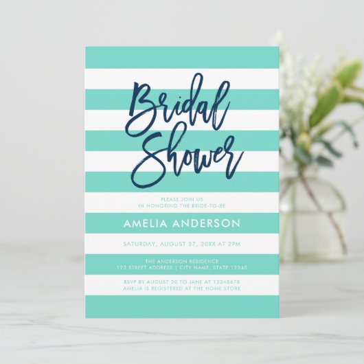 Turquoise en witte strepen Blauw Vrijgezellenfeest Kaart (Staand voorkant)