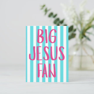 Turquoise en witte strepen "Grote Jezus-fan"  Briefkaart