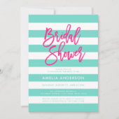 Turquoise en witte strepen roze Vrijgezellenfeest Kaart (Voorkant)