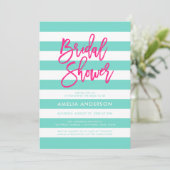 Turquoise en witte strepen roze Vrijgezellenfeest Kaart (Staand voorkant)
