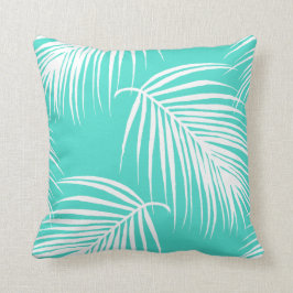Turquoise en witte tropische palm kussen