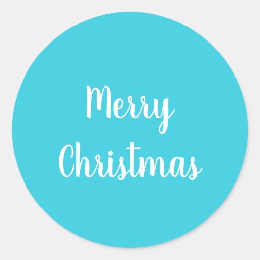 Turquoise en witte vrolijk kerstfeest ronde sticker (Voorkant)