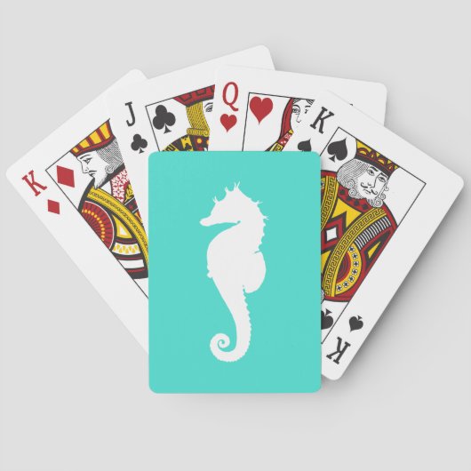 Turquoise en witte zeepaard speelkaarten (Achterkant)