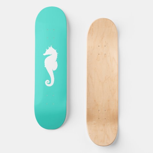Turquoise en witte zeepaardje skateboard (Voorkant)