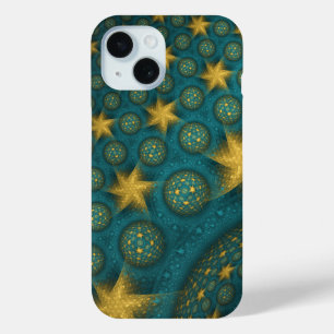 Turquoise en Yellow Abstract Stars Pattern iPhone 15 Case