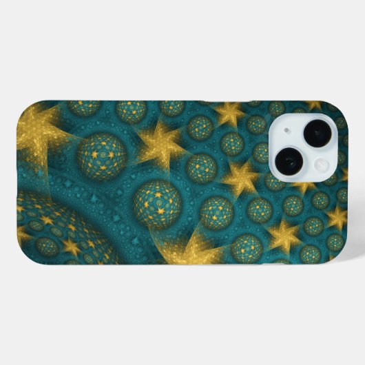 Turquoise en Yellow Abstract Stars Pattern Case-Mate iPhone Case (Achterkant (horizontaal))