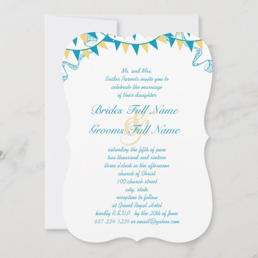 Turquoise en Yellow Bunting Pennant Wedding Kaart (Voorkant)