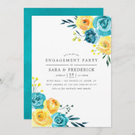 Turquoise en Yellow Floral Engagement Party Kaart