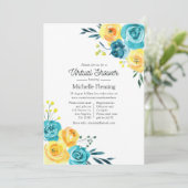 Turquoise en Yellow Floral Virtual Baby shower Kaart (Staand voorkant)