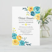 Turquoise en Yellow Floral Virtual Vrijgezellenfee Kaart (Staand voorkant)