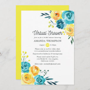 Turquoise en Yellow Floral Virtual Vrijgezellenfee Kaart