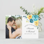 Turquoise en Yellow Floral Wedding Bedankt (Staand voorkant)
