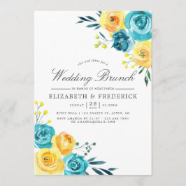 Turquoise en Yellow Floral Wedding Brunch Aankondiging