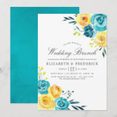 Turquoise en Yellow Floral Wedding Brunch Aankondiging (Voorkant / Achterkant)