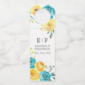 Turquoise en Yellow Floral Wedding Favor Flessenhanger (Voorkant)