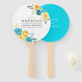 Turquoise en Yellow Floral Wedding Favor Handwaaier (Voorkant en achterkant)