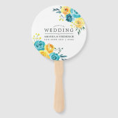 Turquoise en Yellow Floral Wedding Favor Handwaaier (Voorkant)