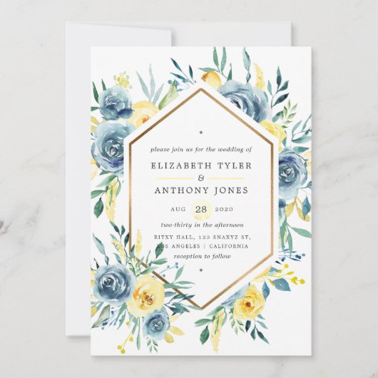 Turquoise en Yellow Floral Wedding Kaart (Voorkant)