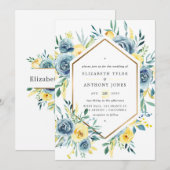 Turquoise en Yellow Floral Wedding Kaart (Voorkant / Achterkant)