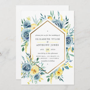 Turquoise en Yellow Floral Wedding Kaart