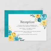 Turquoise en Yellow Floral Wedding Reception Informatiekaartje (Voorkant / Achterkant)