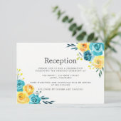 Turquoise en Yellow Floral Wedding Reception Informatiekaartje (Staand voorkant)