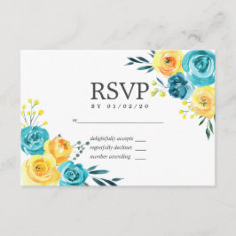 Turquoise en Yellow Floral Wedding RSVP