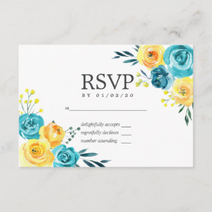 Turquoise en Yellow Floral Wedding RSVP