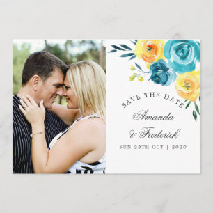 Turquoise en Yellow Floral Wedding Save the Date