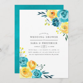 Turquoise en Yellow Floral Wedding Shower Kaart