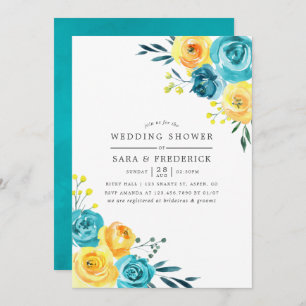 Turquoise en Yellow Floral Wedding Shower Kaart