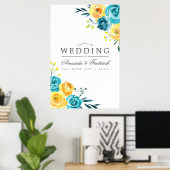 Turquoise en Yellow Floral Wedding Welcome Poster (Thuiskantoor)