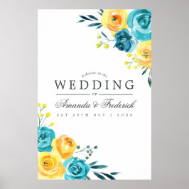 Turquoise en Yellow Floral Wedding Welcome Poster
