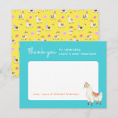 Turquoise en Yellow Llama Baby shower Bedankkaart (Voorkant / Achterkant)