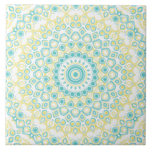 Turquoise en Yellow Summer Mandala Design Tegeltje