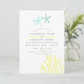 Turquoise en Yellow themed Beach Wedding Kaart (Staand voorkant)